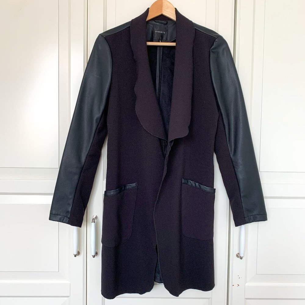 Dynamite Black Faux Leather Sleeve Long Coat